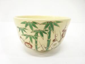 京焼　宮地英香造　金彩色絵　四君子　茶碗